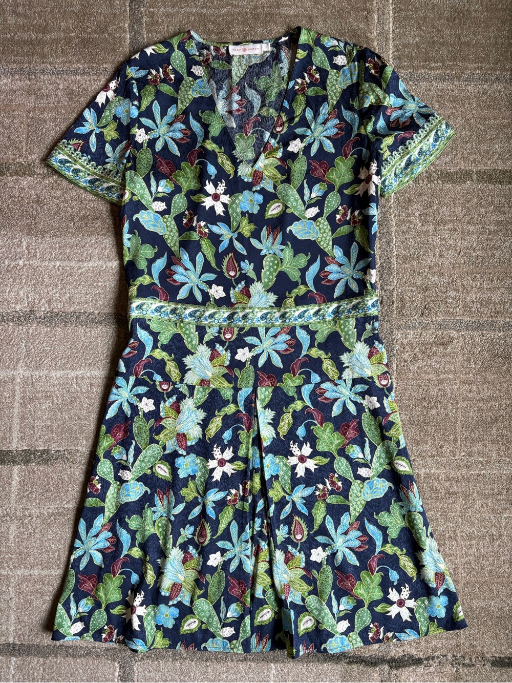 Tory Burch Garden Wisteria Silk Dress Women’s Size 4 Blue Green Paisley